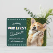 Warme Fuzzy Pet Kerstmis Foto Typografie Groen Feestdagenkaart (Staand voorkant)