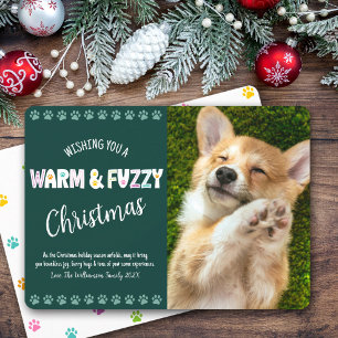 Warme Fuzzy Pet Kerstmis Foto Typografie Groen Feestdagenkaart