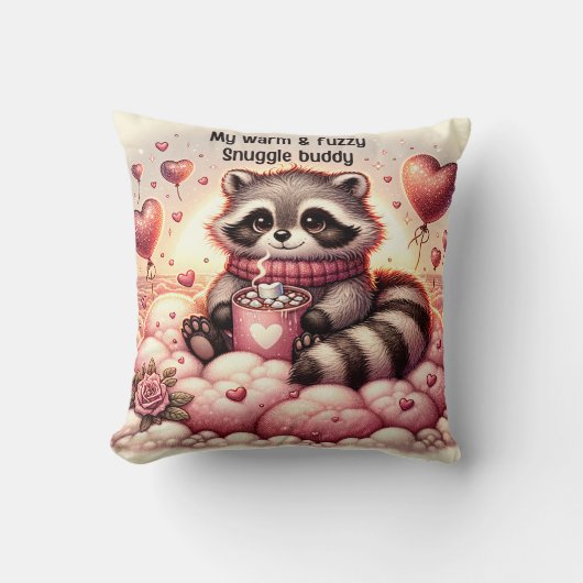Warme & Fuzzy Wasbeer Valentijnse Kussen (Voorkant)