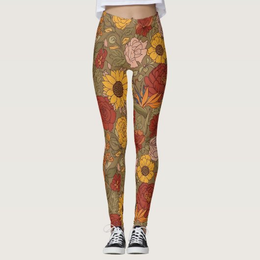 Warme gebloemde legging (Voorkant)