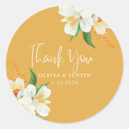 Warme gele bloemen Lente bloemen Bruiloft gunst Ronde Sticker