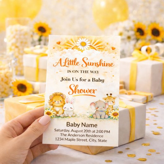 Warme Gele Jungle Safari Dieren Baby Shower Flyer