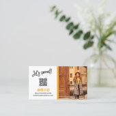 Warme gele sociale media pictogrammen QR Code Foto Visitekaartje (Staand voorkant)