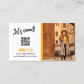 Warme gele sociale media pictogrammen QR Code Foto Visitekaartje (Voorkant)