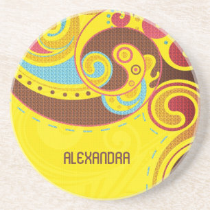 Warme & gele tinten Abstract wervelingen-Monogram Zandsteen Onderzetter