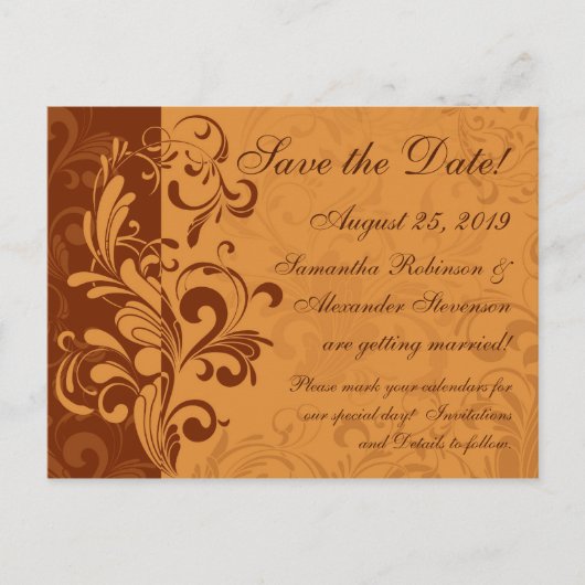 Warme Gouden Herfst Swirl Save the Date Aankondigingskaart (Voorkant)