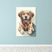 Warme Goudkleurige Retriever Mozaïek Canvas Afdruk (Insitu (Houten vloer))
