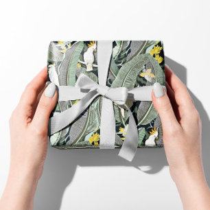 Warme groene bananenblad oase met kaketoes cadeaupapier
