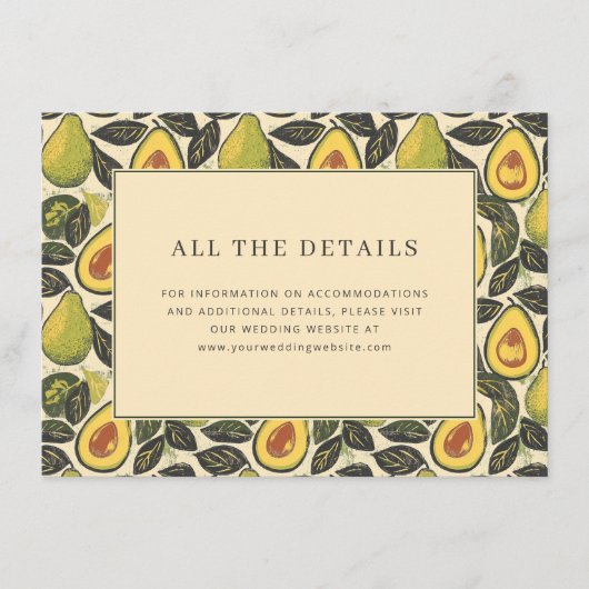 Warme groene botanische avocado rand informatiekaartje (Voorkant)