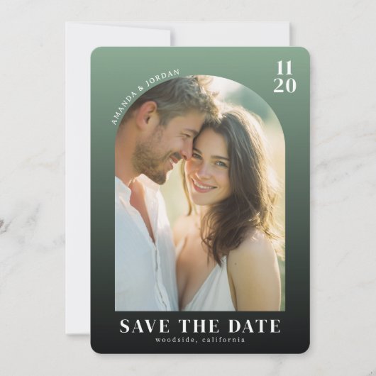 Warme Groene Romantische Foto Save The Date (Voorkant)