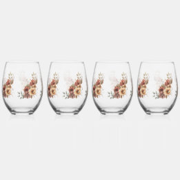 Warme herfst bloemendecor wijnglas zonder voet