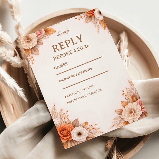 Warme Herfst Bloemige Respons RSVP Kaartje