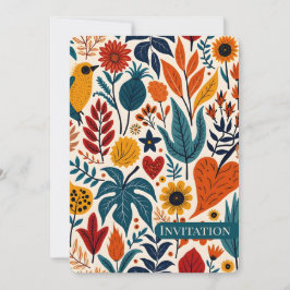 Warme Herfst Bloemrijke Folk Art Bruiloft Kaart