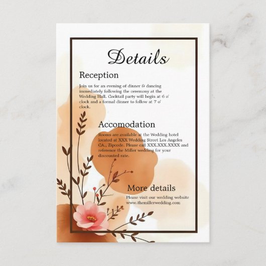 Warme herfst botanische bloemen informatiekaartje (Voorkant)