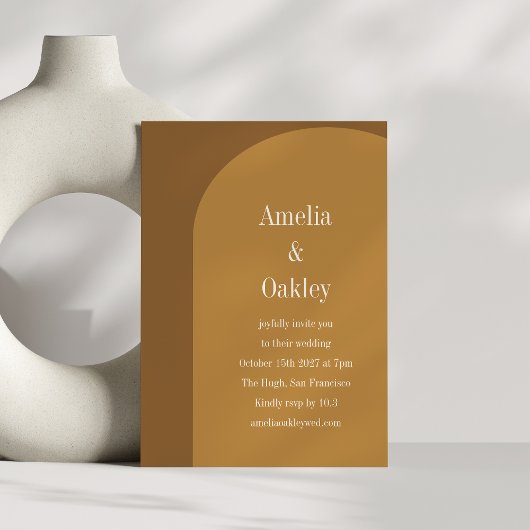 Warme Herfst bruine boog Elegante moderne bruiloft Kaart