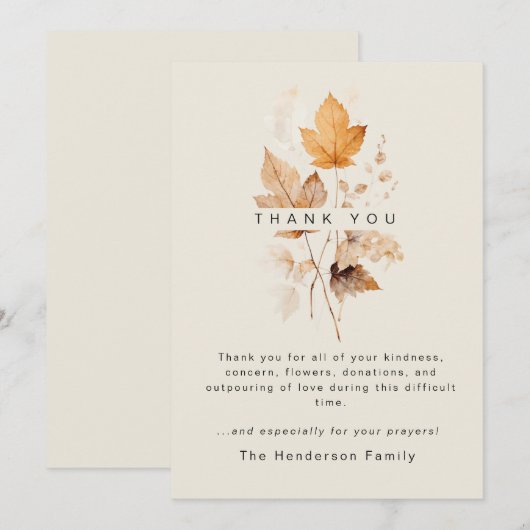 Warme herfst gebladerte begrafenis dank u bedankkaart (Voorkant / Achterkant)