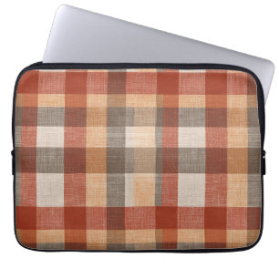 Warme herfst geruite stoftextuur in roest en beige laptop sleeve