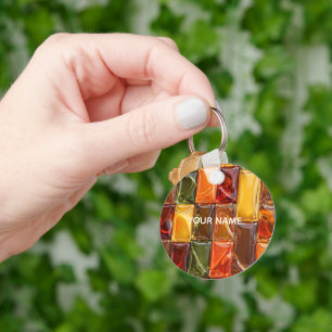 Warme Herfst Glas Tegels Mozaïek - Glanzend Amber Sleutelhanger