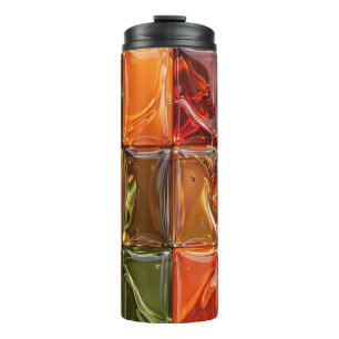 Warme Herfst Glas Tegels Mozaïek - Glanzend Amber Thermosbeker