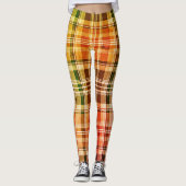 Warme Herfst Gradiënt Geelgroene Plaid Leggings (Voorkant)