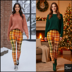 Warme Herfst Gradiënt Geelgroene Plaid Leggings