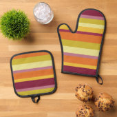 Warme Herfst Horizontale Strepen Ovenwant & Pannenlap Set (Top down)