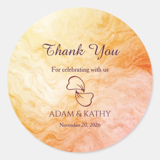 Warme Herfst Marmeren Trouwsticker Ronde Sticker (Voorkant)
