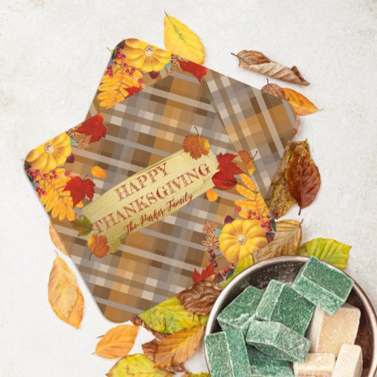 Warme Herfst Pompoenen & Foliage Plaid Thanksgivin Kartonnen Onderzetters