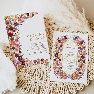 Warme Herfst Wildflower Garden Wedding Details Kaart