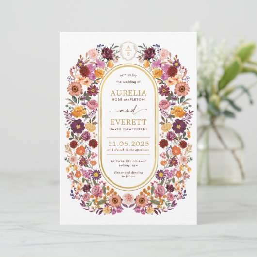 Warme Herfst Wildflower Garden Wedding Details Kaart (Staand voorkant)