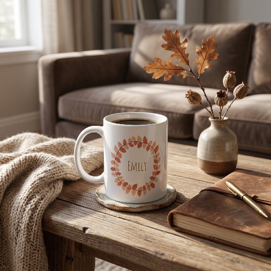 Warme Herfstblad Krans Naam Design Koffiemok