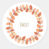 Warme Herfstblad Krans Naam Design Ronde Sticker (Voorkant)