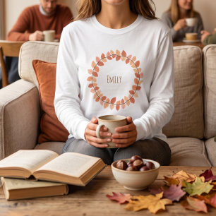 Warme Herfstblad Krans Naam Ontwerp T-shirt