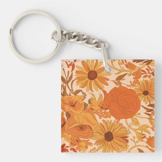Warme herfstbloem met gele en Oranje bloesems Sleutelhanger (Voorkant)