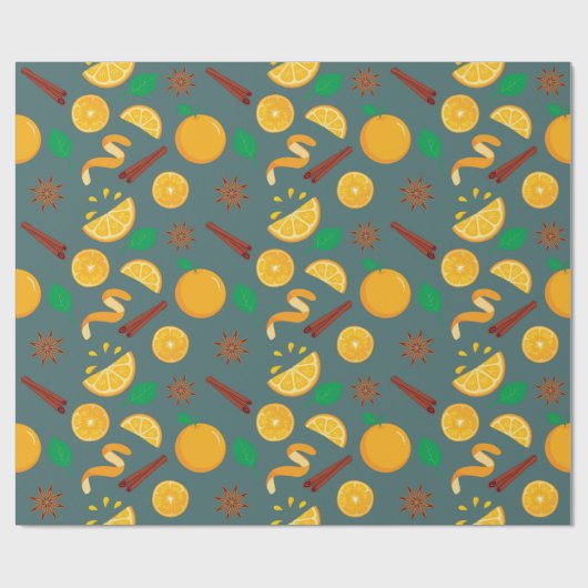 Warme herfstcitrus en anijs naadloze Thanksgiving Cadeaupapier (Vlak)