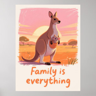 Warme Kangeroe Familie Zonsondergang Kunst Poster