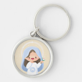 Warme Kawaii Maagd Maria met Bloem - Beige Sleutelhanger