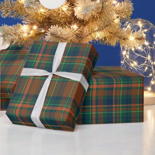 Warme Kerst Navy Blauw en Sinaasappel Plaid Flanel Cadeaupapier (Feestdagen)