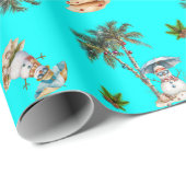 Warme Kerst Palmbomen Sneeuwmannen Aqua Cadeaupapier (Rol Hoek)