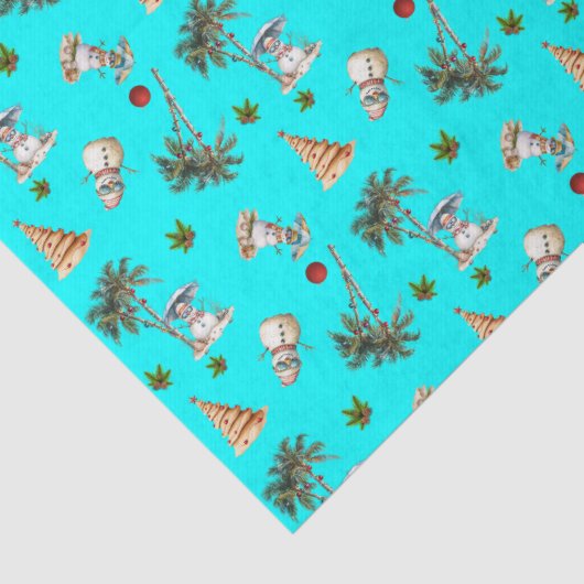 Warme Kerst Palmbomen Sneeuwmannen Aqua Tissuepapier (Detail)