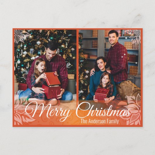 Warme kerst Poinsettia Rood Lijst 2 Foto Feestdagenkaart (Voorkant)