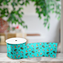 Warme Kerst Sneeuwman Patroon Aqua Ribbon Grosgrain Lint