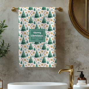 Warme kerstbomen rood groen goud badhanddoek bad handdoek