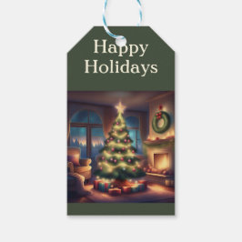 Warme kerstboom cadeaulabel