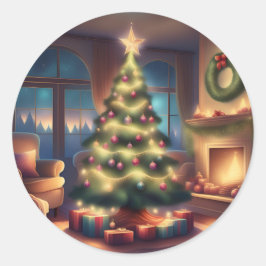 Warme kerstboom ronde sticker