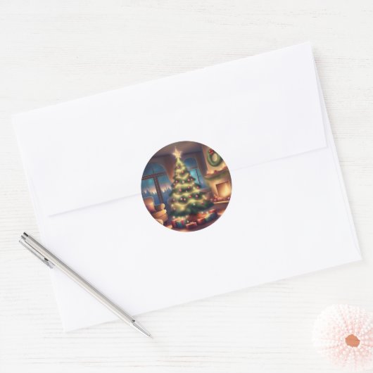 Warme kerstboom ronde sticker (Envelop)