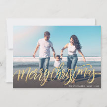 Warme kerstgroeten gouden script fotokaart