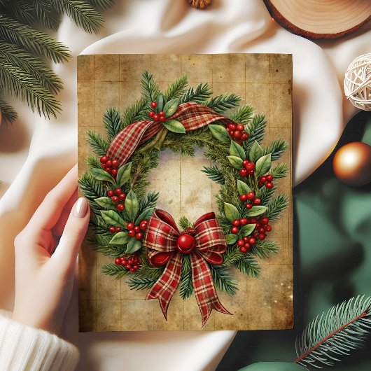 Warme kerstkrans decoupage papier rood groen