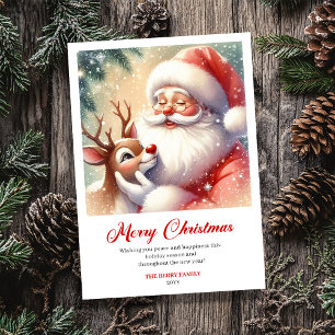 Warme Kerstman en Rudolph traditionele kerstkaart