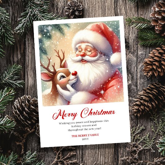 Warme Kerstman en Rudolph traditionele kerstkaart